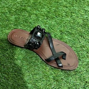 Black and brown gem sandals